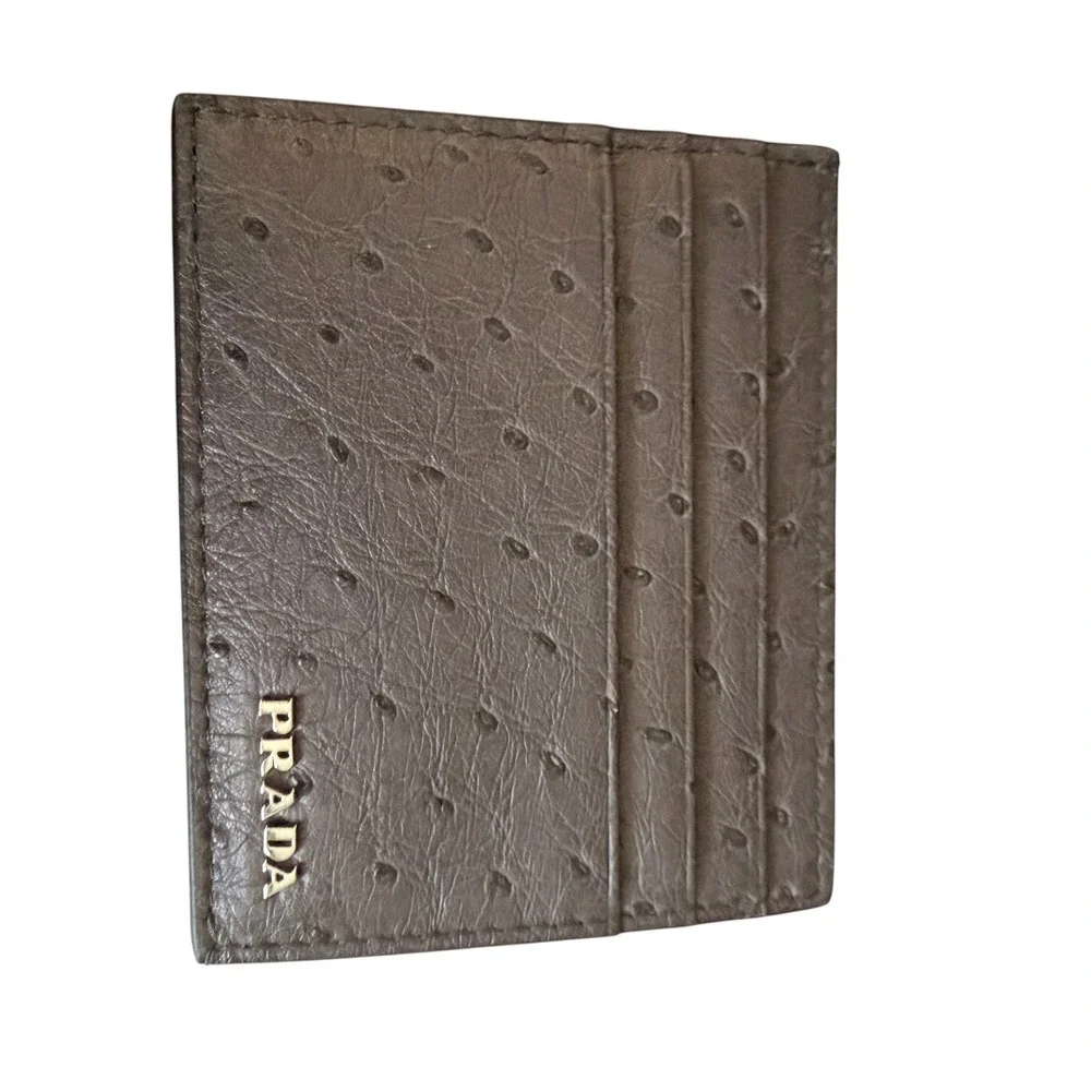 Prada Ardesia Ostrich Leather Card Holder Wallet 2MC223 Struzzo Dark Gray Italy